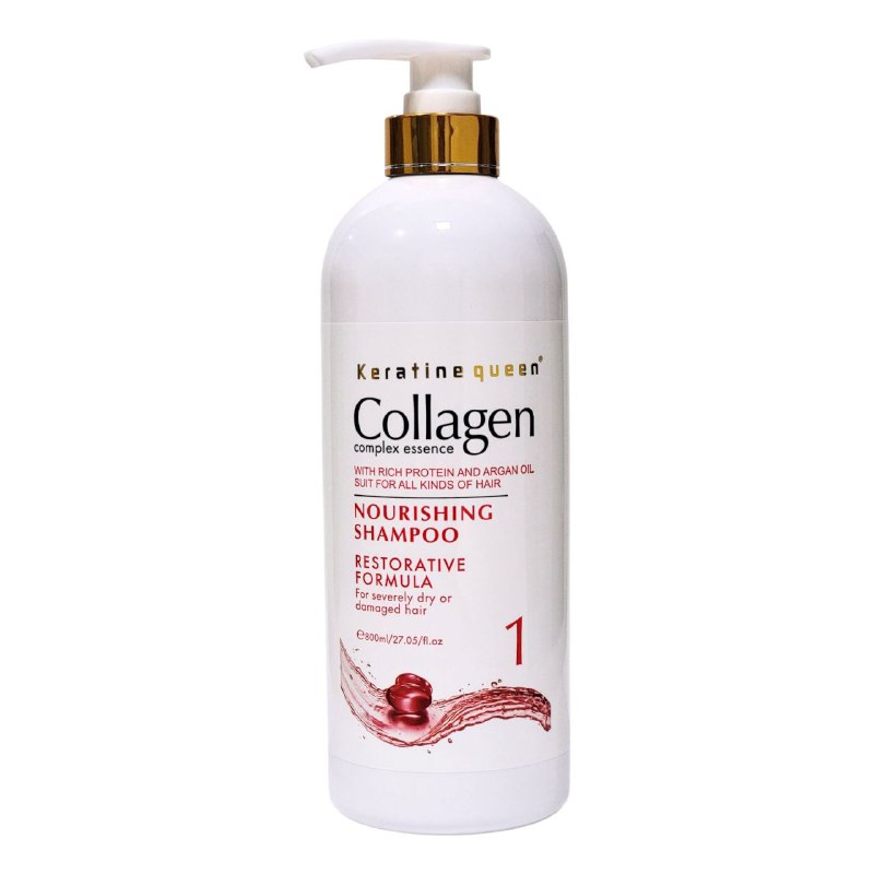 SHAMPOO PARA EL CABELLO 800ML CON COLAGENO, PROTEINA Y ACEITE DE ARGAN , FORMULADO PARA REPARAR Y NUTRIR PROFUNDAMENTE EL CABELLO DAÑADO, HIDRATA Y RETRASA EL ENVEJECIMIENTO DEL PELO KERATINE QUEEN