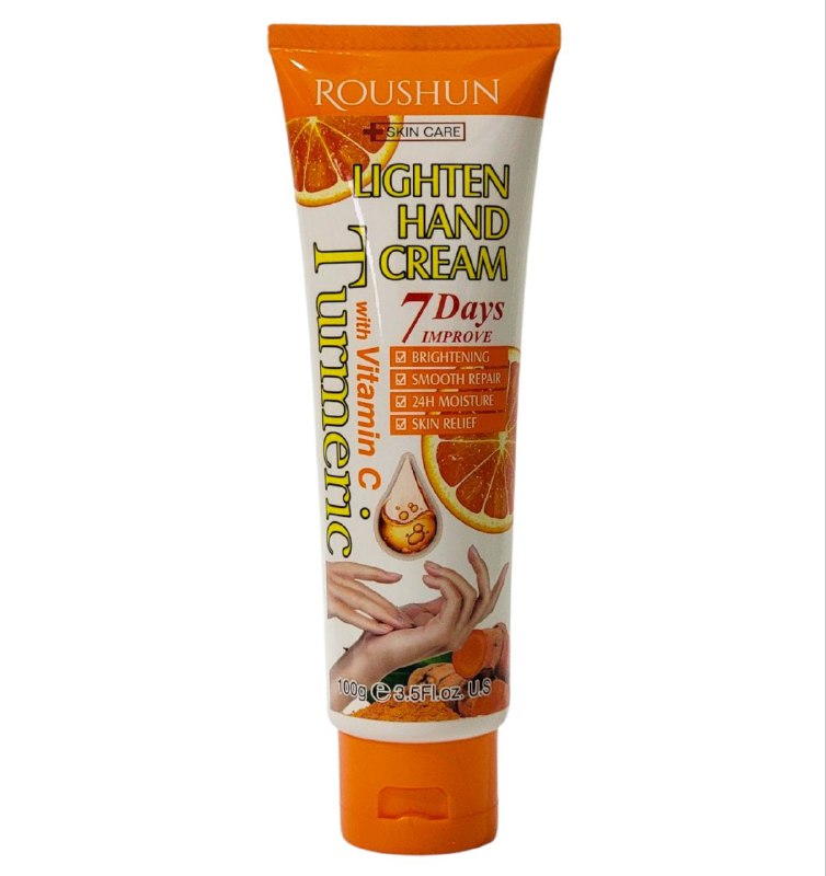 CREMA CORPORAL, CREMA DE CUERPO DE MANOS BLANQUEADORA CON VITAMINA C Y CURCUMA, ILUMINA, REPARA E HIDRATA 24H, MEJORA LA PIEL SECA ROUSHUN LIGHTEN HAND CREAM 100G