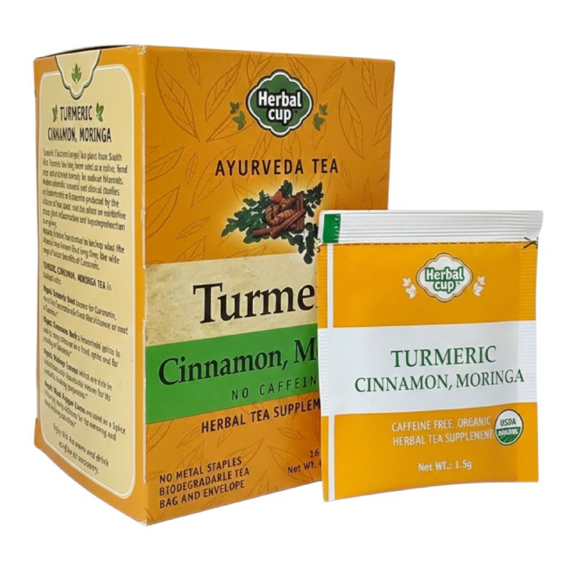 TE DE CURCUMA CANELA Y MORINGA ORGANICO SIN CAFEINA QUE PROMUVE EL BIENESTAR GENERAL HERBAL 16UND