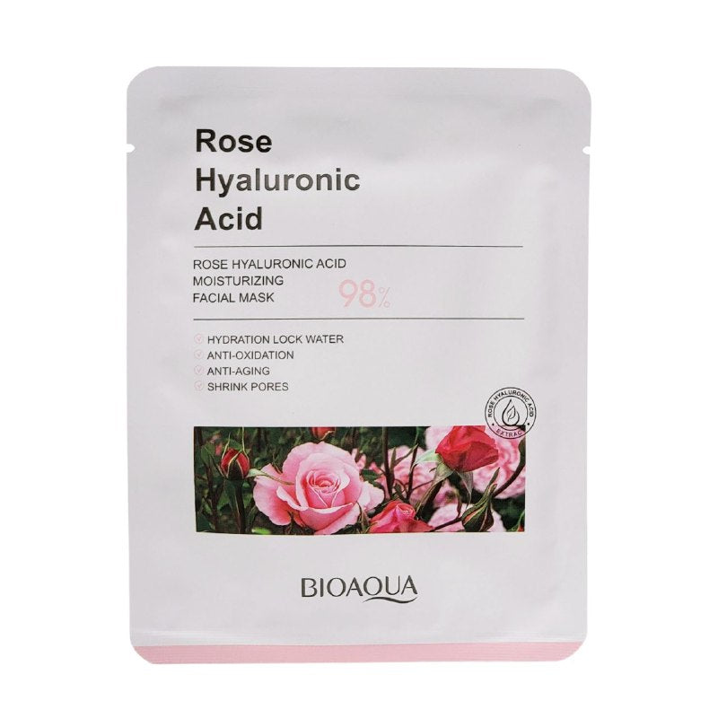 MASCARILLA FACIAL HIDRATANTE DE ACIDO HIALURONICO DE ROSA, MEMBRANA LIGERA, FINA Y TRANSPIRABLE, FACIL DE ABSORBER, PIEL HIDRATADA, BRILLANTE, BLANCA Y SUAVE BIOAQUA 25G