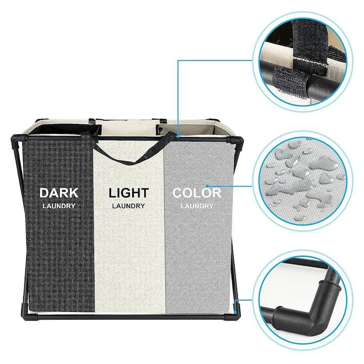 ORGANIZADOR DE ROPA DE LAVAR, CESTA DE LAVANDERIA DESMONTABLE DE 3 COMPARTIMIENTOS DETACHABLE LAUNDRY BASKET