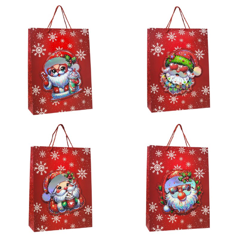 BOLSA DE REGALO NAVIDEÑA GRANDE 30X40X12CM, 4 ESTILOS