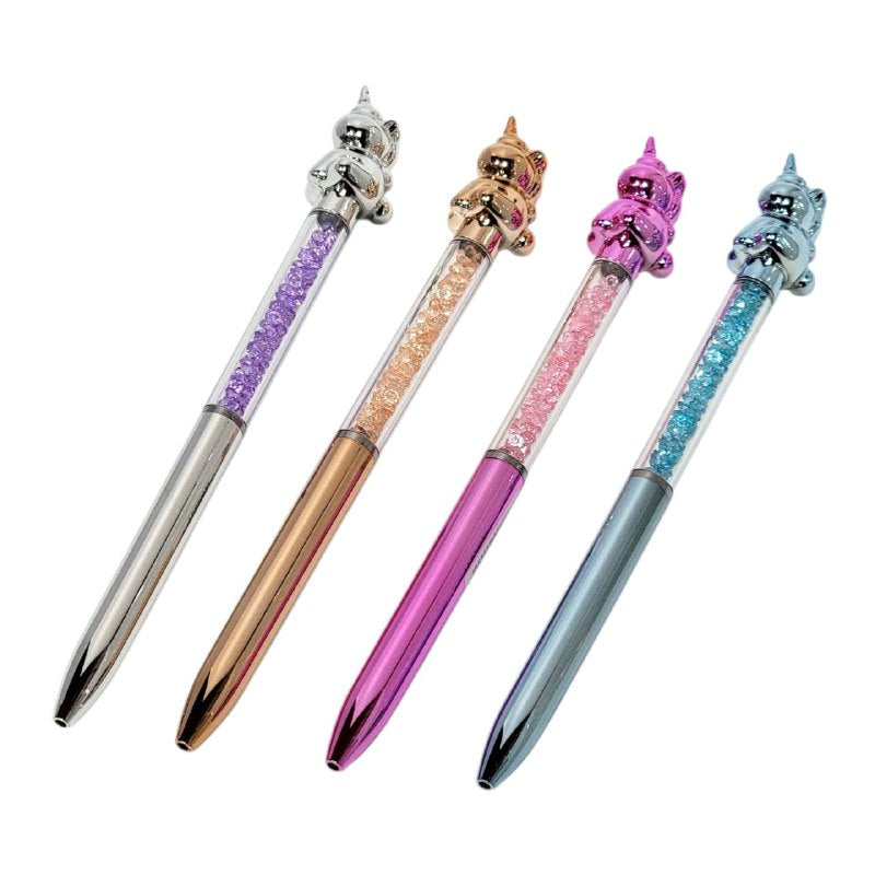 LAPIZ BOLIGRAFO DISEÑO DE UNICORNIO METALICO CON BRILLOS QINQIN, 4 ESTILOS