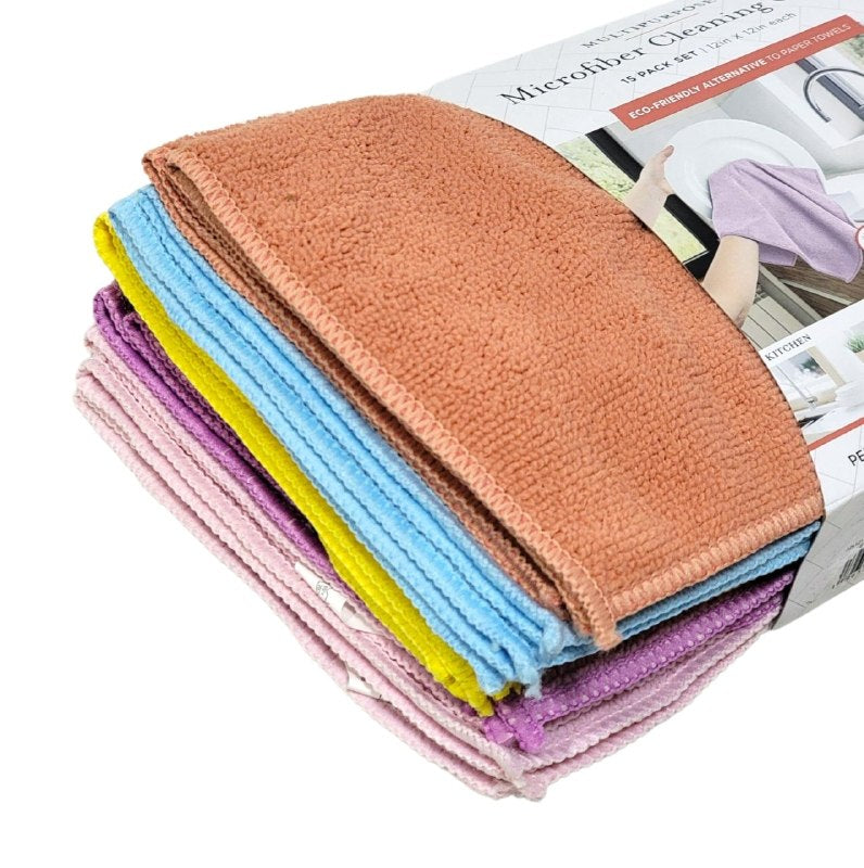 TRAPO DE MICROFIBRA MULTIUSOS EN PAQUETE DE 15 PIEZAS BRIGHT DAY 31X30CM