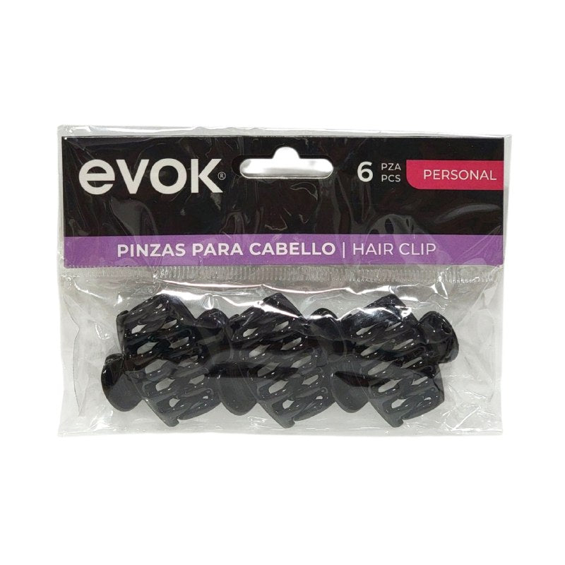 GANCHO PARA EL CABELLO DE MATERIAL RESISTENTE 3X4CM EVOK 6 PIEZAS