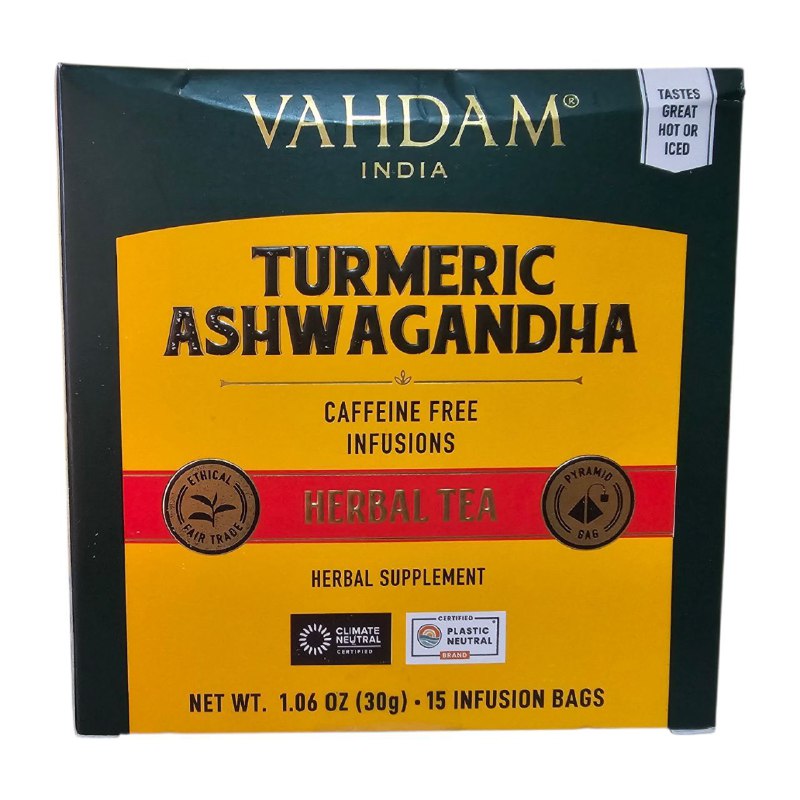 TE DE HIERBAS DE CURCUMA Y ASWAGANDHA SIN CAFEINA CON PROPIEDADES CALMANTES ANTIINFLAMATORIAS ANTIESTRES VAHDAM 15UND
