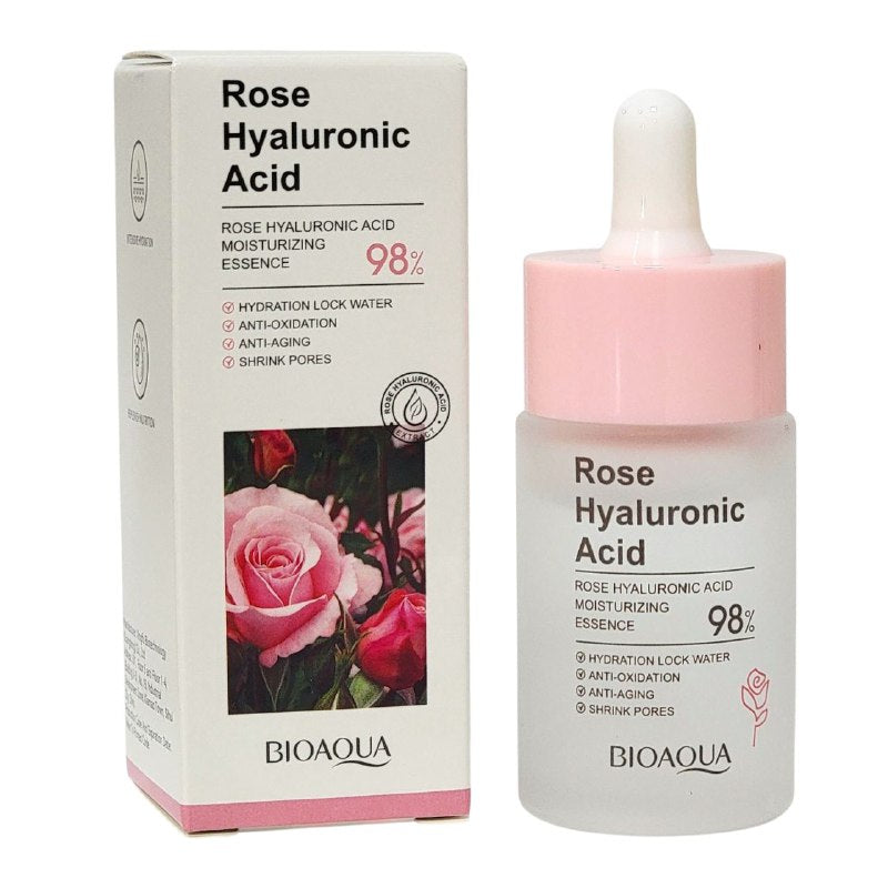 SUERO FACIAL DE ACIDO HIALURONICO DE ROSA, ESENCIA HIDRATANTE DE FACIL ABSORCION, NUTRE Y SUAVIZA LA PIEL, BLANQUE Y MEJORA EL ASPECTO DE LA PIEL BIOAQUA 30ML