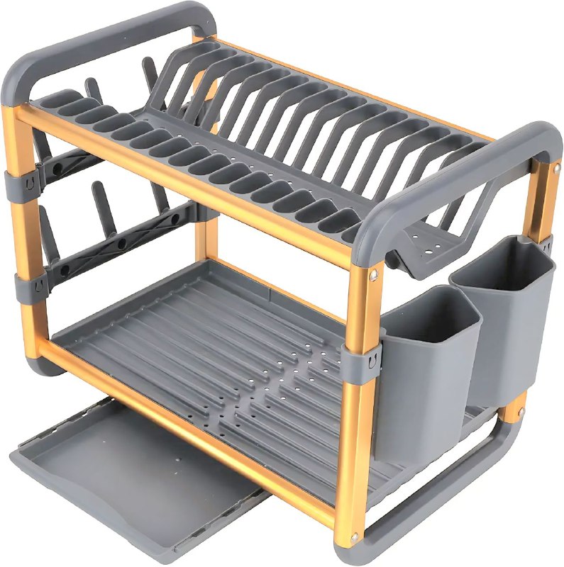 ESTANTE ORGANIZADOR Y ESCURRIDOR DE COCINA DE 2 NIVELES CON BANDEJAS DE DRENAJE EXTRAIBLES 60.9X26.7X34.2CM DISH RACK