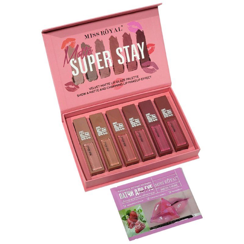 BRILLO LABIAL DUPE DE MAYBELLINE, ESMALTE DE LABIOS MATTE ENCANTADOR EN SET DE 6 PIEZAS MISS ROYAL 10G