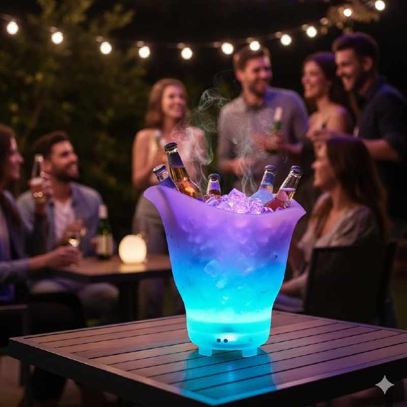 MAQUINA CUBETA PARA HIELO PARA FIESTA O PLAYA LED CON ALTAVOZ BLUETOOTH DE GRAN CAPACIDAD 8LTS