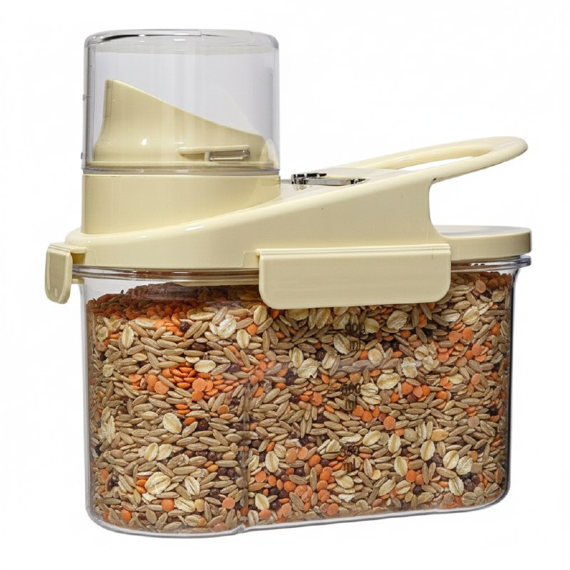 ALMACENADOR DISPENSADOR DE ALIMENTOS CEREALES O GRANOS 900ML, EQUIPADO CON LINEA MEDIDORA Y TAPADERA DE USO FACIL 3 COLORES