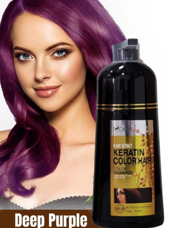 SHAMPOO TINTE COLOR DEEP PURPLE, DE 5 A 25 MINUTOS TIÑE, CABELLO BRILLANTE REPARADOR MOKERU PROFESSIONAL 500ML