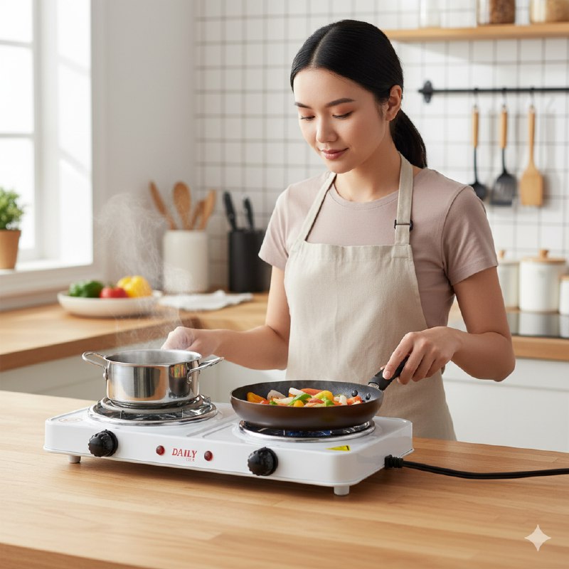 MAQUINA ESTUFA ELECTRICA DE 2 HORNILLAS PORTATIL 1000W DAILY ELECTRIC