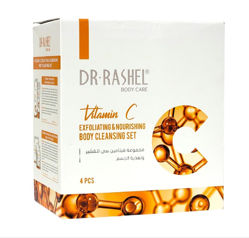 SET DE LIMPIEZA CORPORAL EXFOLIANTE Y NUTRITIVO VITAMINA C DE 4 PIEZAS DR RASHEL BODY