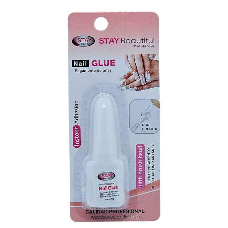 PEGAMENTO PARA UÑAS CON BROCHA DE SECADO INSTANTANEO Y FUERTE ADHESION STAY BEAUTIFUL 10G