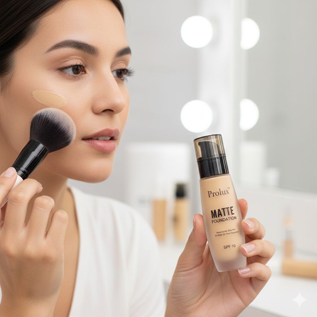 BASE DE MAQUILLAJE LIQUIDA ACABADO MATE CON SPF 10 Y VITAMINA E 6 TONOS PROLUX 30ML