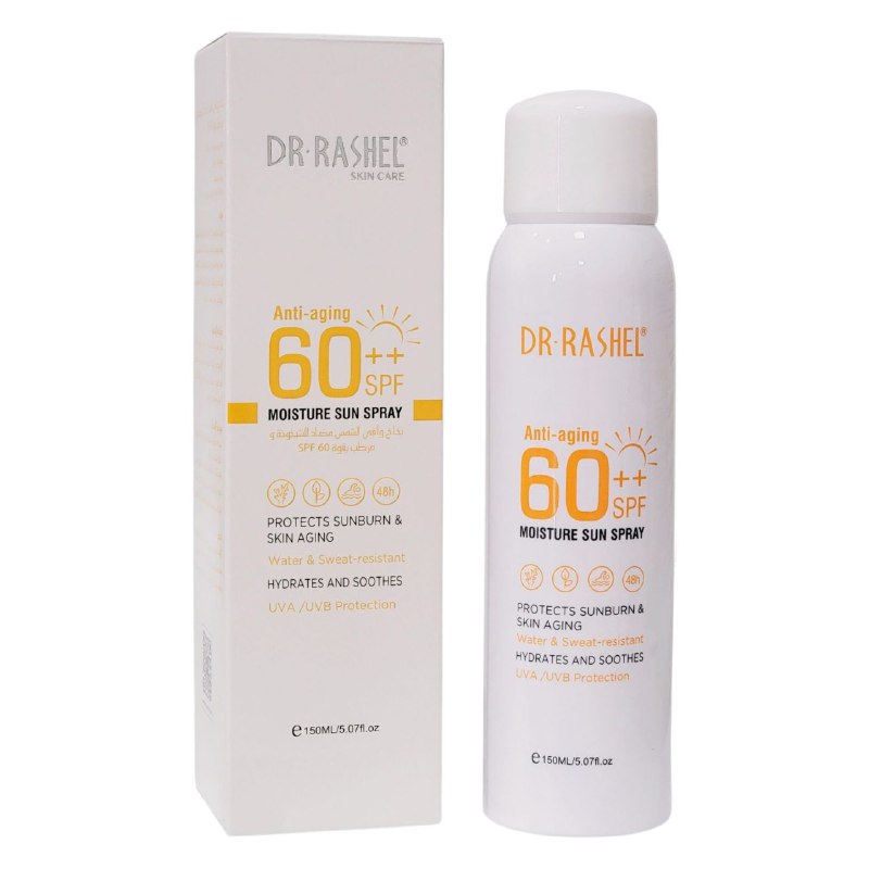 PROTECTOR SOLAR EN SPRAY ANTIEDAD E HIDRATANTE FPS60, FACIL DE APLICAR, COBERTURA SUAVE UNIFORME DR RASHEL 150ML