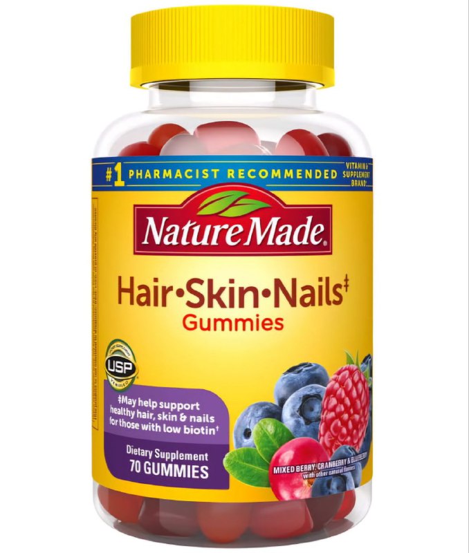 VITAMINAS EN GOMITAS PARA LA PIEL, CABELLO Y UÑAS, SALUDABLES NATURE MADE 70UND