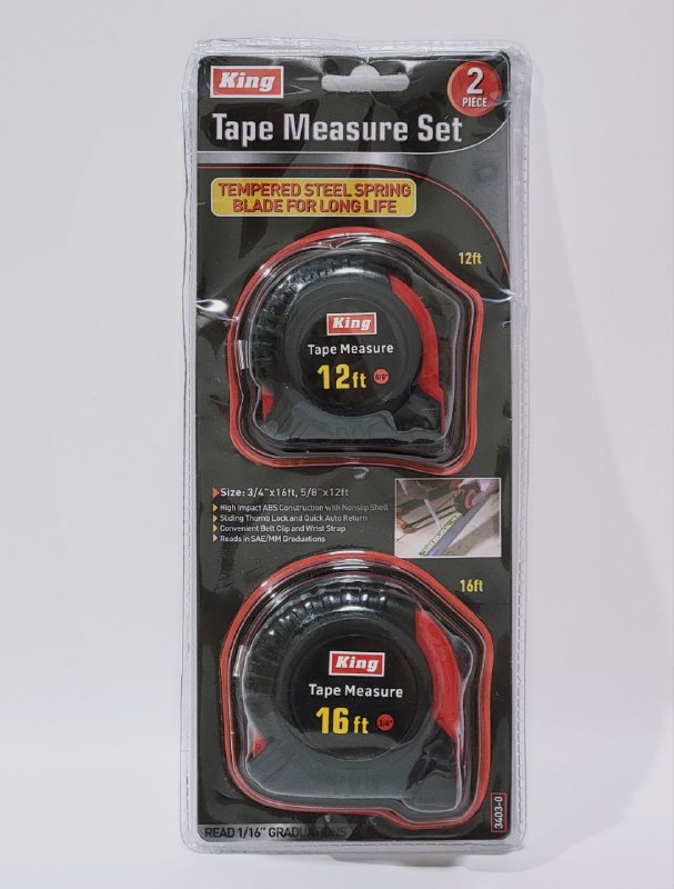 HERRAMIENTA METRO, SET DE 2 PIEZAS DE CINTAS METRICAS, DE ACERO TEMPLADO, LARGA VIDA UTIL DE 3.66MTS Y 4.88MTS KING TAPE