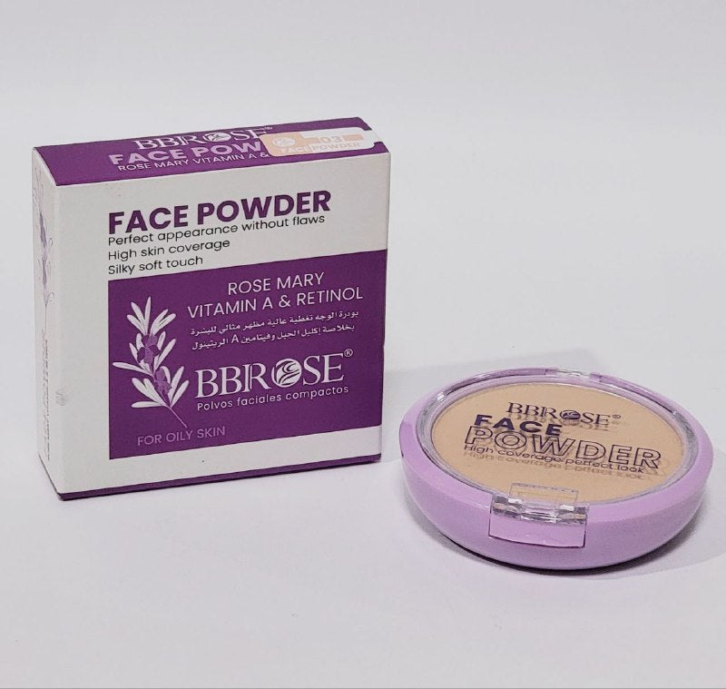 POLVOS DE MAQUILLAJE FACILES COMPACTOS DE ROMERO, VITAMINA A Y RETINOL PARA LA PIEL GRASA, ACTUA COMO BASE CON MINIMO COLOR Y TEXTURA, ACABADO MATE TRANSLUCIDO TONO 03 BBROSE FACE POWDER
