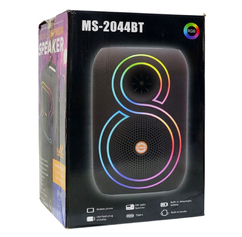 PARLANTE ALTAVOZ INALAMBRICO CON LUCES RGB Y POTENCIA DE 25W, CON MICROFONO PARA KARAOKE Y BATERIA DE LARGA DURACION MS-2045BT