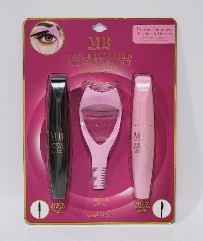 MASCARA PARA PESTAÑAS EN SET DE 3 PIEZAS PARA RIZAR Y ALARGAR LAS PESTAÑAS ORIGINAL MHB 30ML