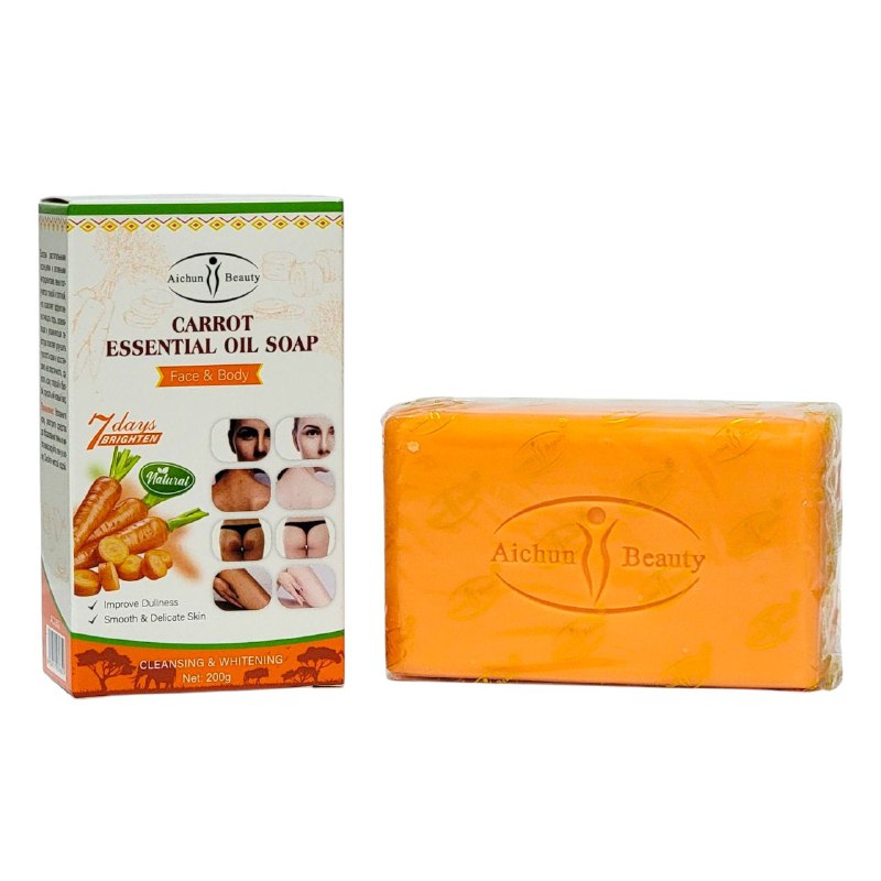 JABON FACIAL DE ACEITE DE ZANAHORIA PARA EL ROSTRO Y CUERPO, EXTRACTOS DE PLANTAS ANTIVOS ESPUMA DENSA Y DELICADA, LIMPIA LOS POROS EN PROFUNDIDAD, REFRESCA, HUMECTA Y MEJORA LA PIEL SUAVE AICHUN BEAUTY CARROT ESSENTYIAL OIL SOAP 200G