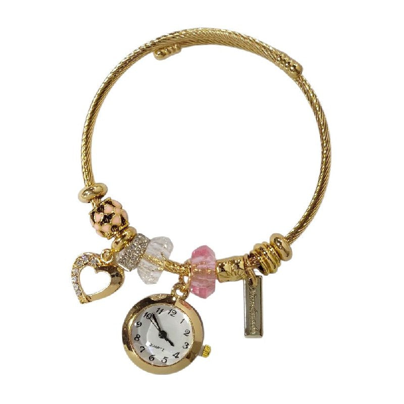 RELOJ ECONOMICO ESTILO PANDORA PARA DAMA DE ACERO CON BAÑO DE ENCHAPE