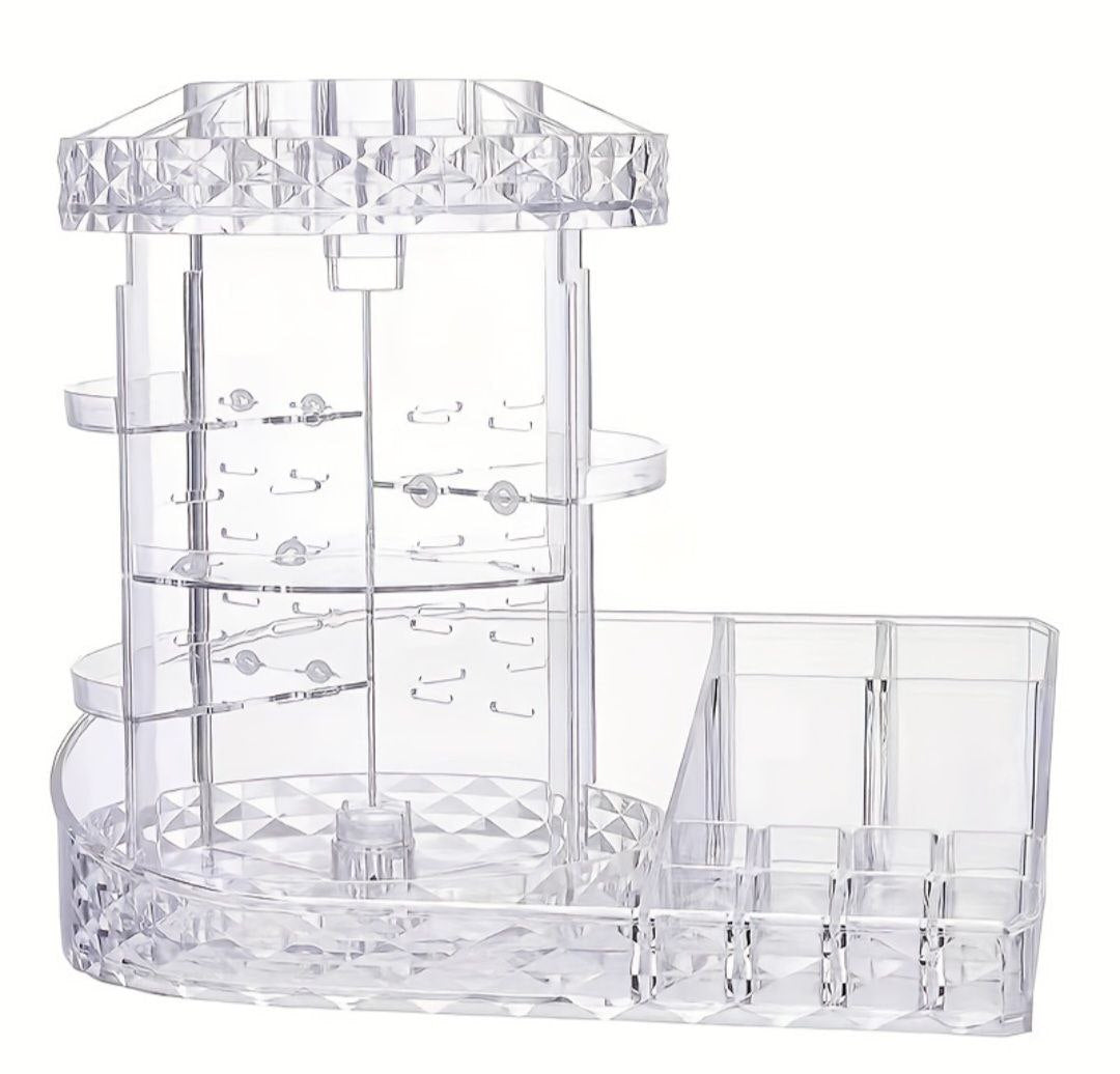 ORGANIZADOR DE MAQUILLAJE TRANSPARENTE EN FORMA DE L CON ROTACION 360 GRADOS 11.4X13.0X8.5"