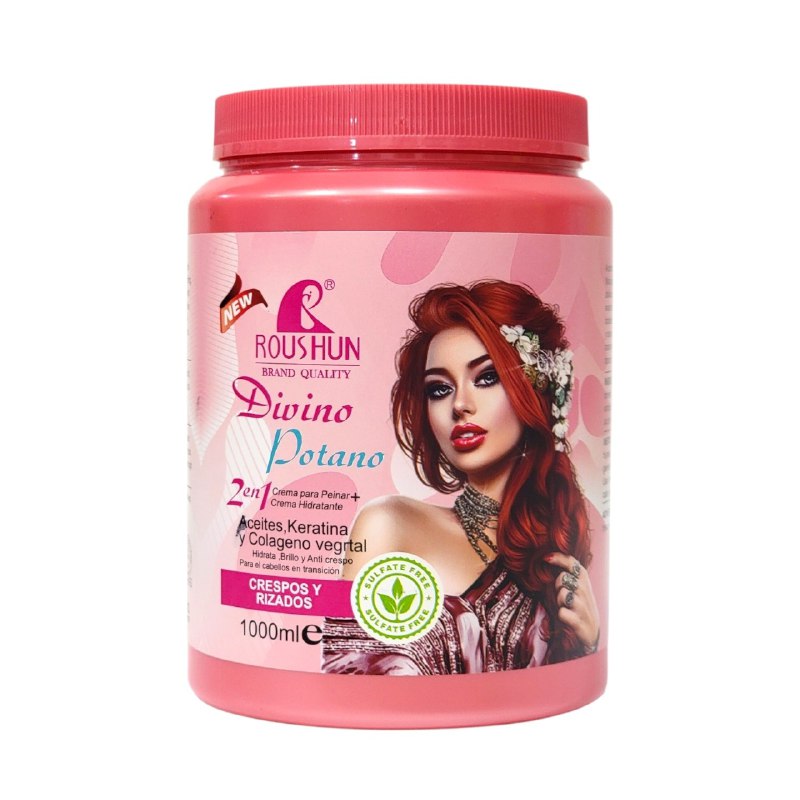 CREMA PARA PEINAR 2 EN 1 HIDRATANTE PARA CABELLOS CRESPOS Y RIZADOS ROUSHON 1000ML