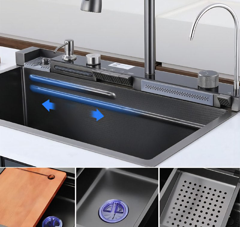 LAVA TRASTES FREGADERO DE ACERO INOXIDABLE EN SET COMPLETO ELEGANTE MODERNO AQUA PLUS 46X75CM