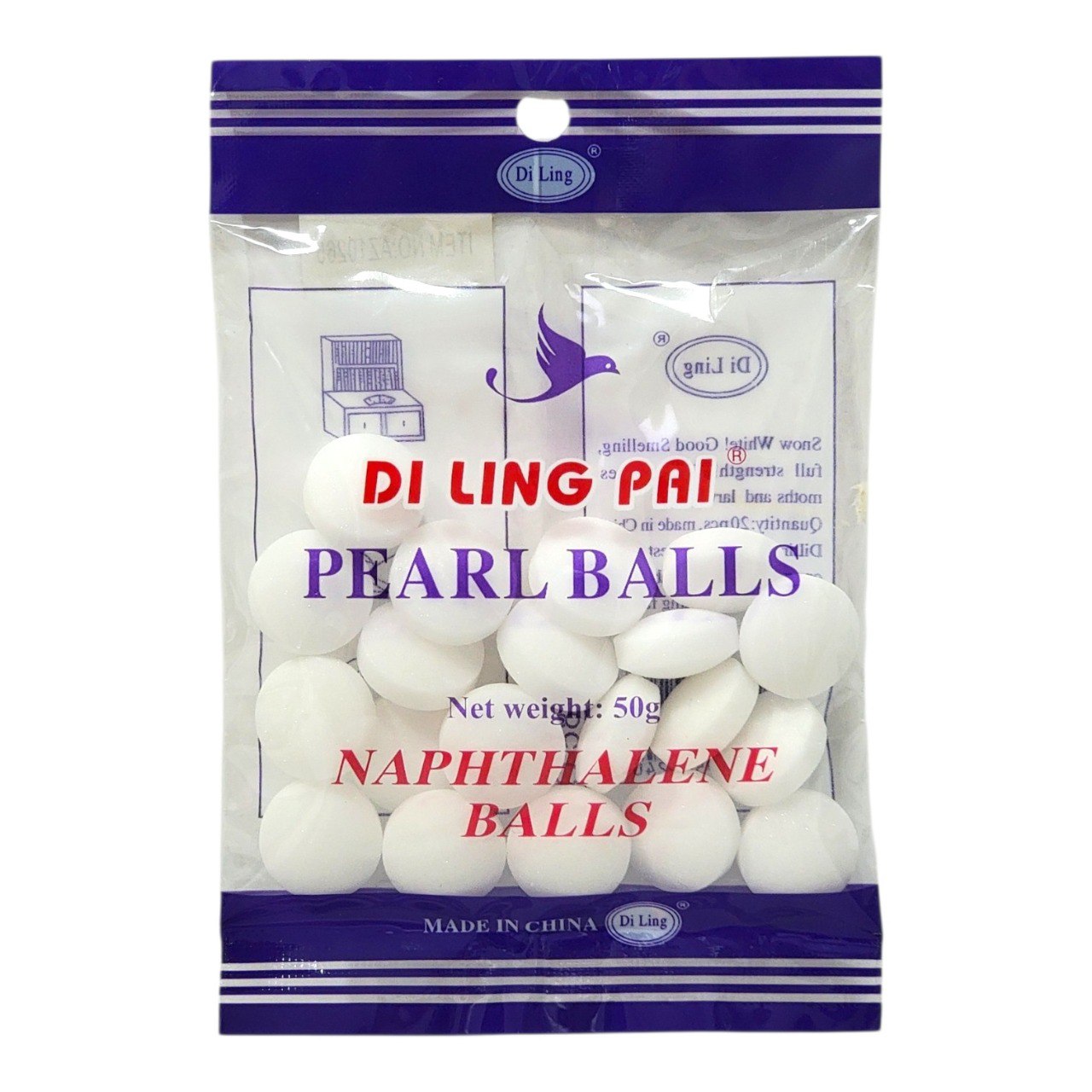 BOLAS DE NAFTALINA PESTICIDA ANTIPOLILLAS Y DESODORIZANTE DI LING PAI 50G