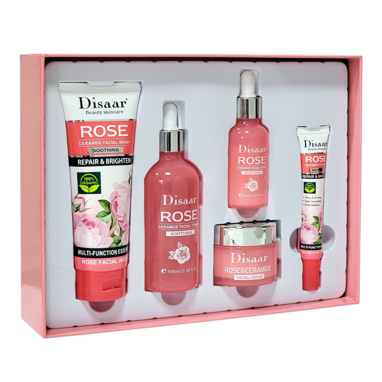 SET DE CUIDADO FACIAL HIDRANTATE Y REPARADOR CON EXTRACTO DE ROSA Y CERAMIDAS 5PCS DISAAR