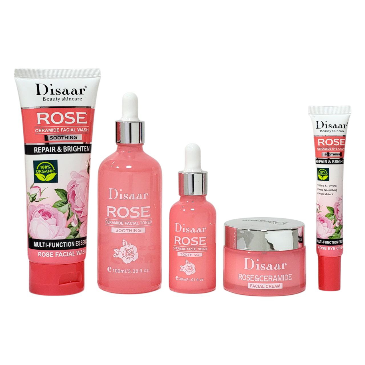 SET DE CUIDADO FACIAL HIDRANTATE Y REPARADOR CON EXTRACTO DE ROSA Y CERAMIDAS 5PCS DISAAR