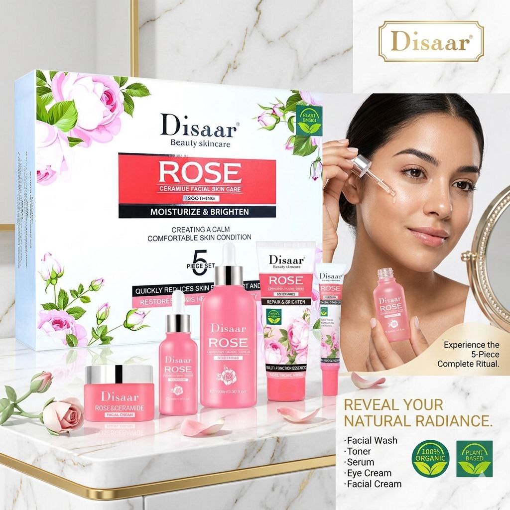 SET DE CUIDADO FACIAL HIDRANTATE Y REPARADOR CON EXTRACTO DE ROSA Y CERAMIDAS 5PCS DISAAR