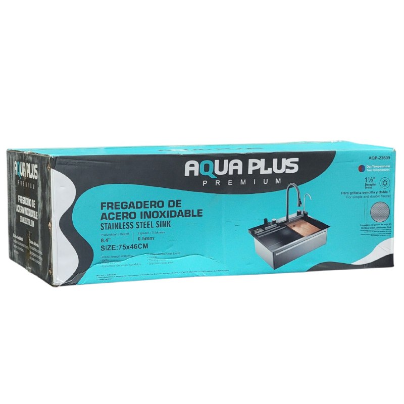 LAVA TRASTES FREGADERO DE ACERO INOXIDABLE EN SET COMPLETO ELEGANTE MODERNO AQUA PLUS 46X75CM