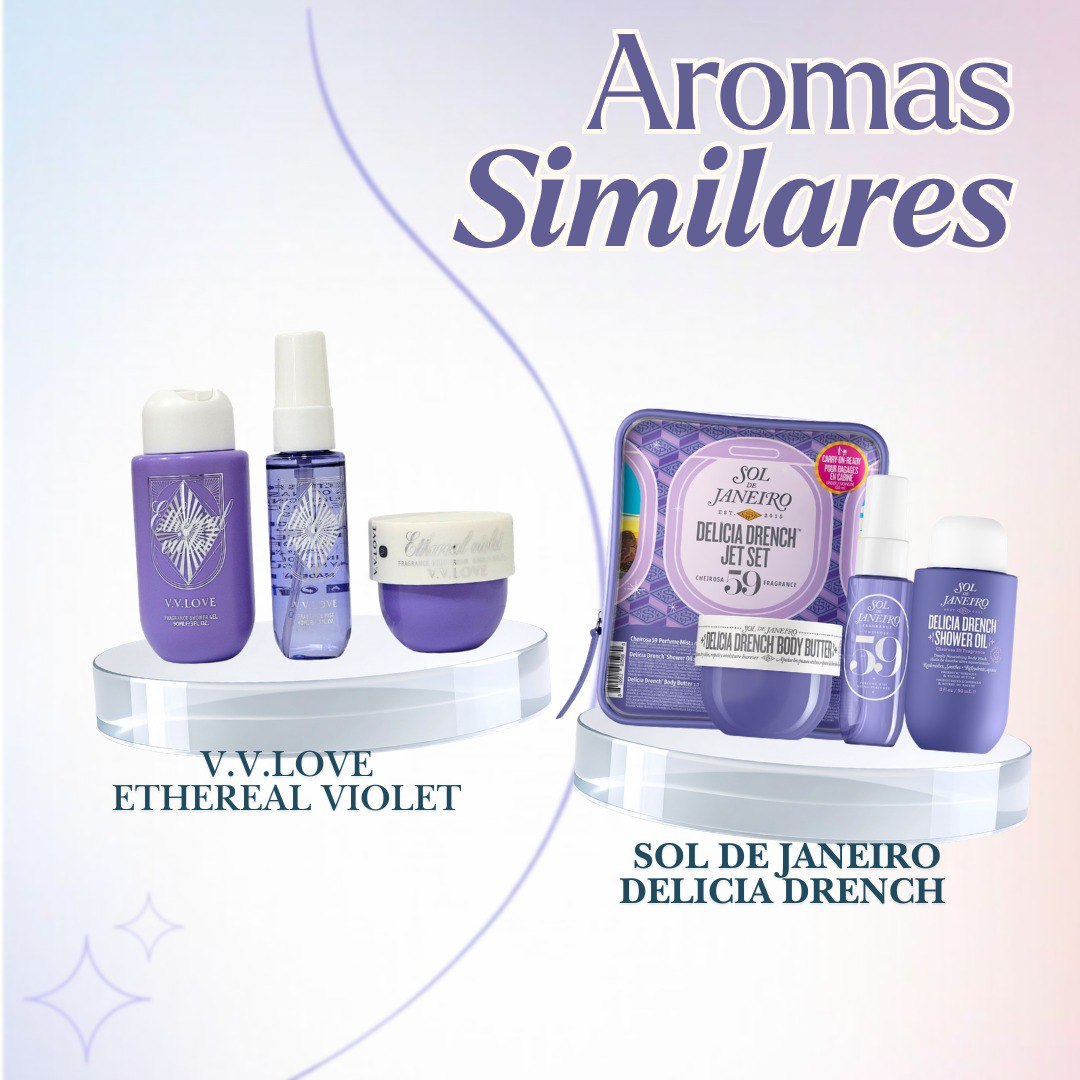 SET DE VIAJE VV LOVE ETHEREAL VIOLET CON SPLASH 3PCS (M) (AROMA SIMILAR A SOL DE JANEIRO DELICIA DRENCH)