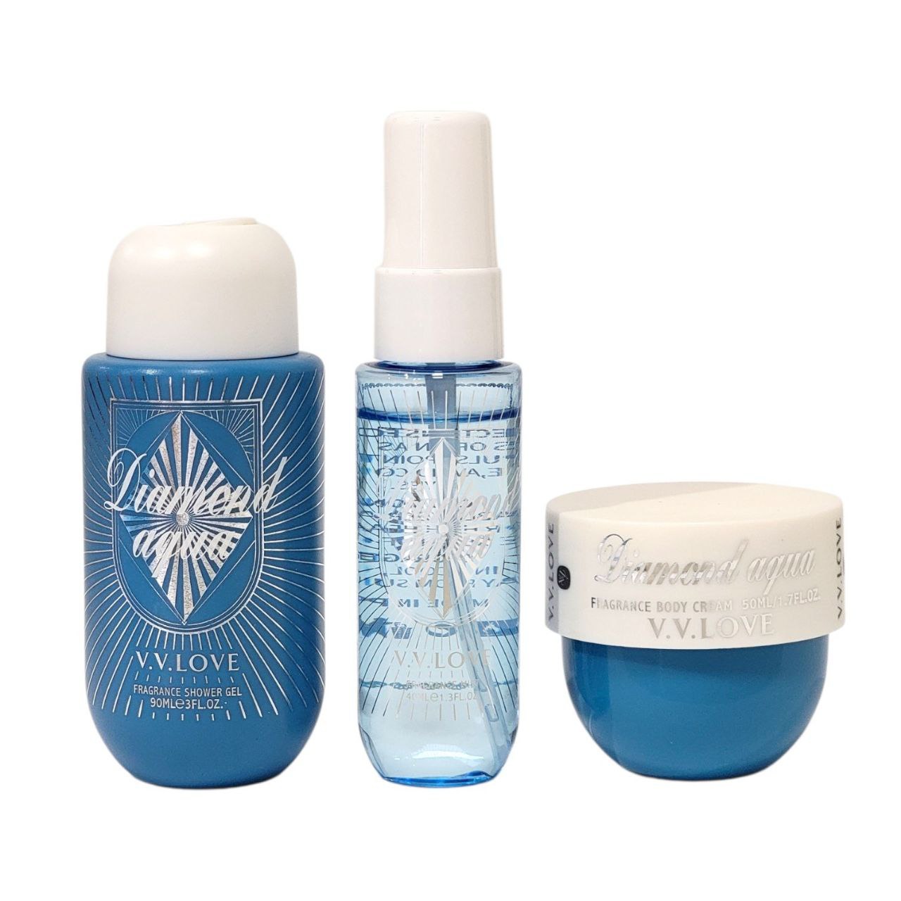 SET DE VIAJE VV LOVE DIAMOND AQUA CON SPLASH 3PCS (M) (AROMA SIMILAR A SOL DE JANEIRO CHEIROSA 76)