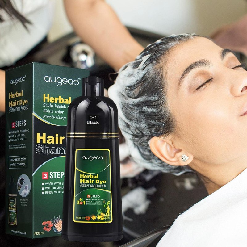 SHAMPOO TINTE PARA EL CABELLO 3 EN 1 COLOR NEGRO AUGEAS HERBAL HAIR 500ML