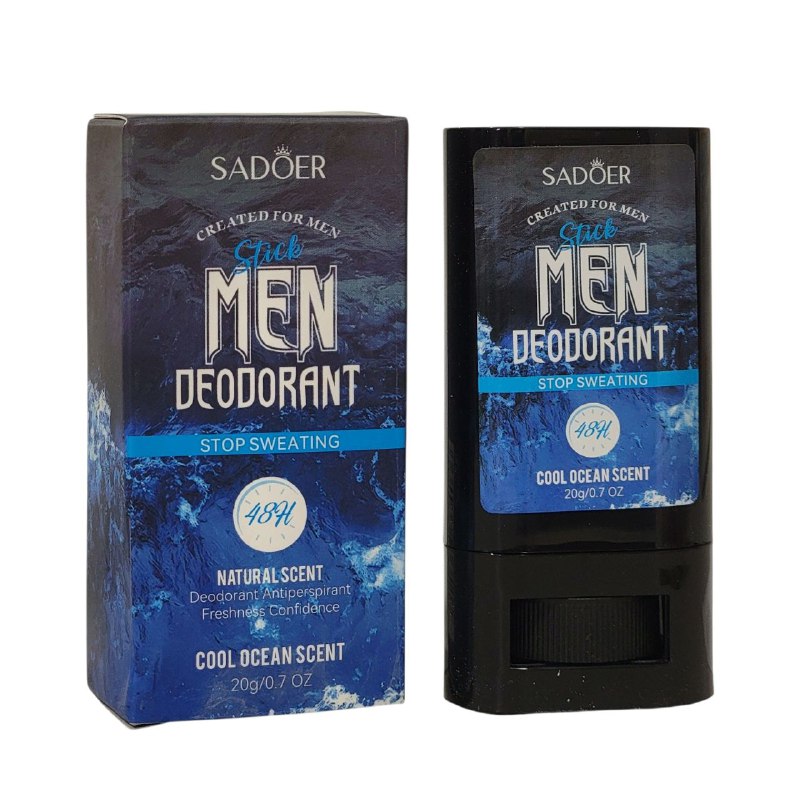 DESODORANTE EN BARRA PARA HOMBRES, DETIENE LA SUDORACION, AROMA FRESCO A OCEANO FUERTE, RECHAZA OLORES DEL SUDOR SADOER 20G