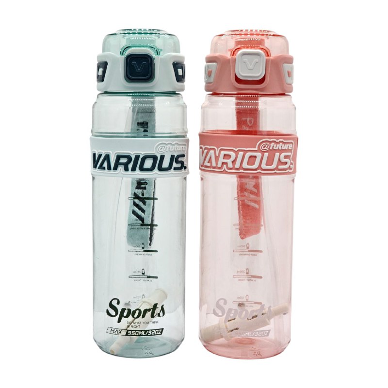 BOTES DE AGUA TERMO DEPORTIVO ERGONOMICO TRANSPARENTE DE PLASTICO RESISTENTE VARIOUS SPORTS 950ML