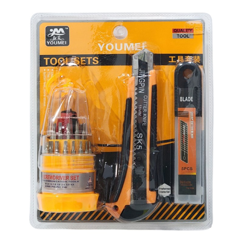 HERRAMIENTA EN SET DE ALTA CALIDAD QUE INCLUYE DESTORNILLADOR DE VARIAS PUNTAS, NAVAJA Y REPUESTOS YOU MEI