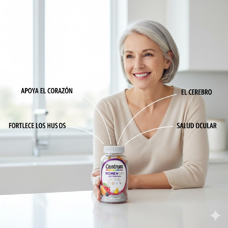 VITAMINAS EN GOMITAS PARA MUJERES DE 50+, FAVORECE LA SALUD DEL CORAZON, CEREBRO Y OJOS Y HUESOS, SABORES VARIADOS A FRUTAS CENTRUM WOMEN 80UND