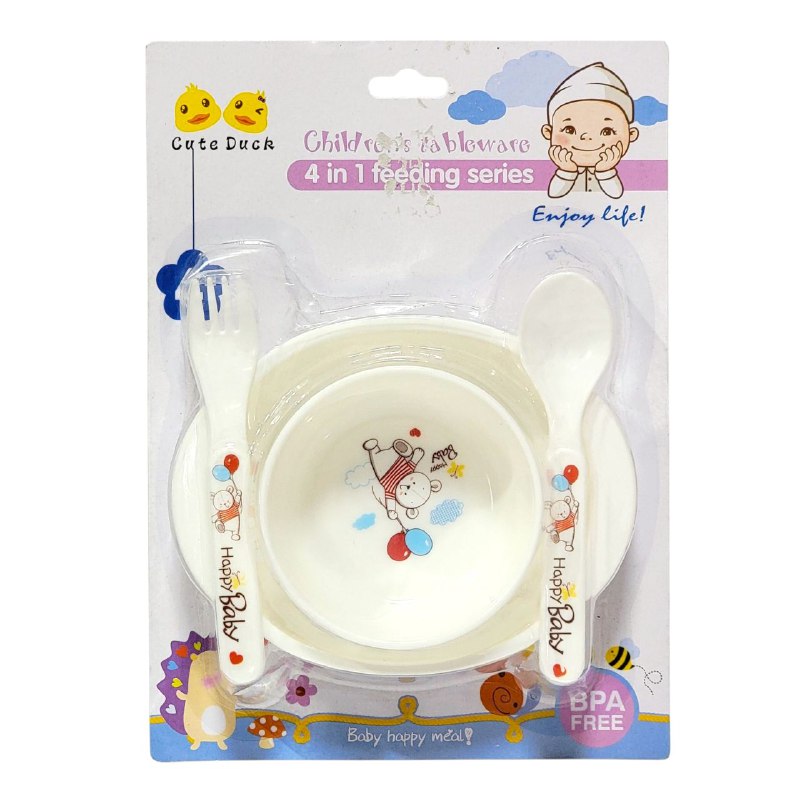PLATO EN SET INFANTIL PARA BEBES, VAJILLA 4 EN 1, PLATO, BOWL, TENEDOR Y CUCHARA CHILDRENS TABLEWARE