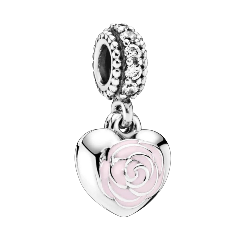 PCHARM1962 COLGANTE DE CORAZON CON ROSA ENMEDIO