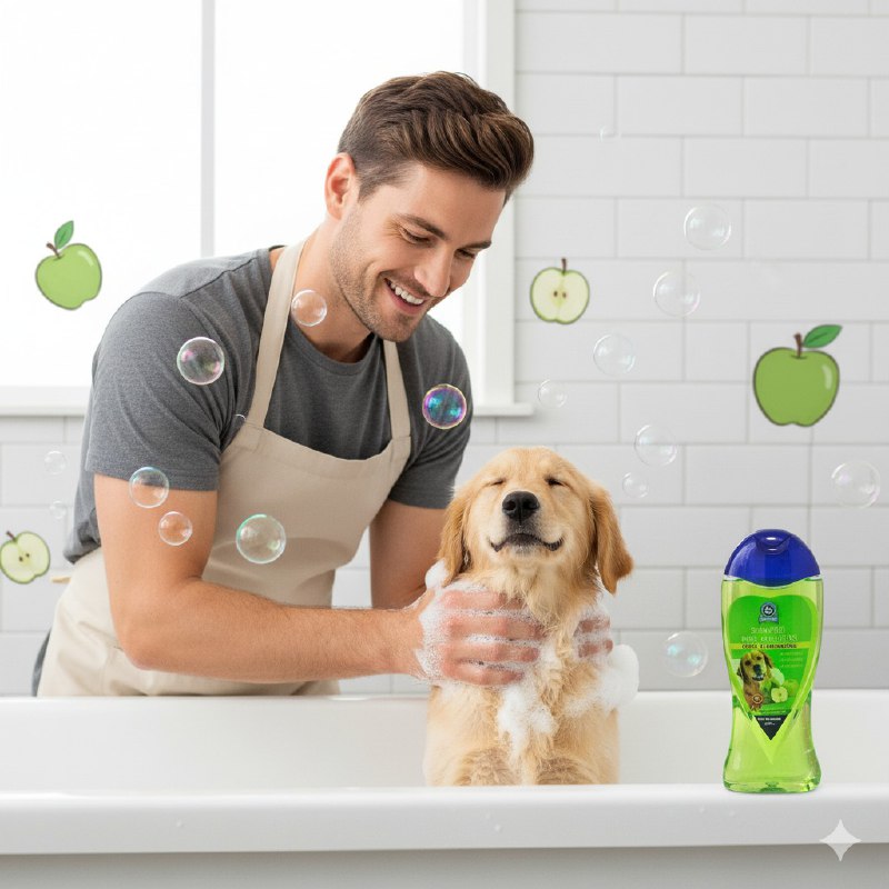 SHAMPOO PARA PERROS MASCOTAS CON AROMA A MANZANA VERDE ELIMINA OLORES ANTISEPTICO DEJA EL PELO BRILLANTE MAXCOTAS 500ML