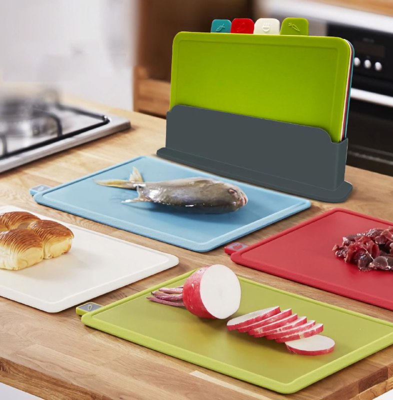 TABLAS DE PICAR, JUEGO DE TABLAS DE CORTAR DE 4 PIEZAS, DE PLASTICO DE GRADO ALIMENTICIO NO TOXICO, DURADERO Y ANTIDESLIZANTE, DRENAJE DOBLE FUNCION tabla