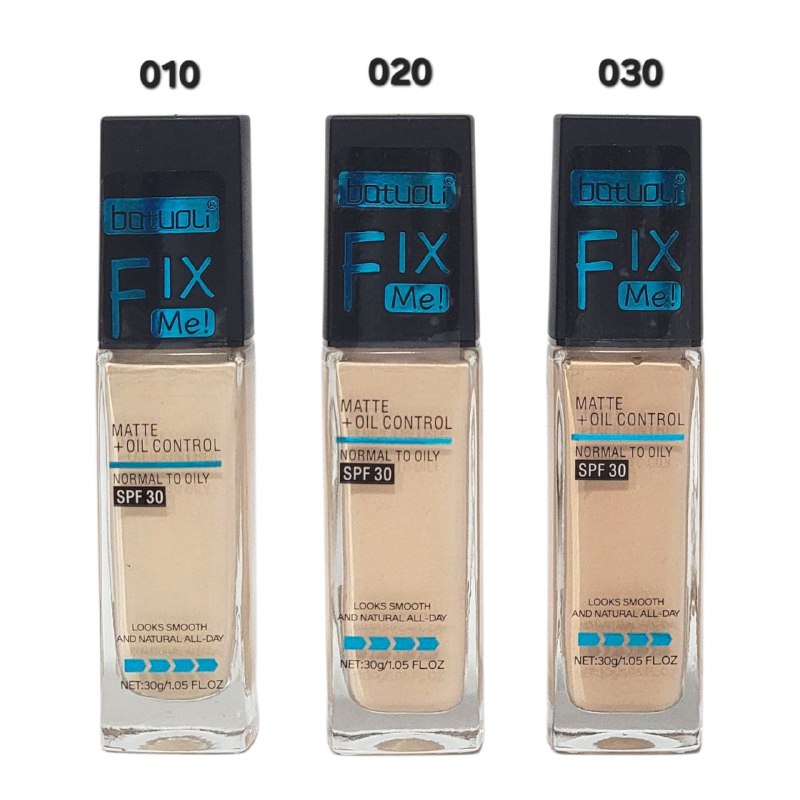 BASE DE MAQUILLAJE LIQUIDA MATTE, BATUOLI 30G (DUPE DE MAYBELLINE) CONTROL DE GRASA SPF30, FORMULADA CON SUERO HIDRATANTE PARA PIELES SENSIBLES, UNIFORMA EL TONO DE LA PIEL