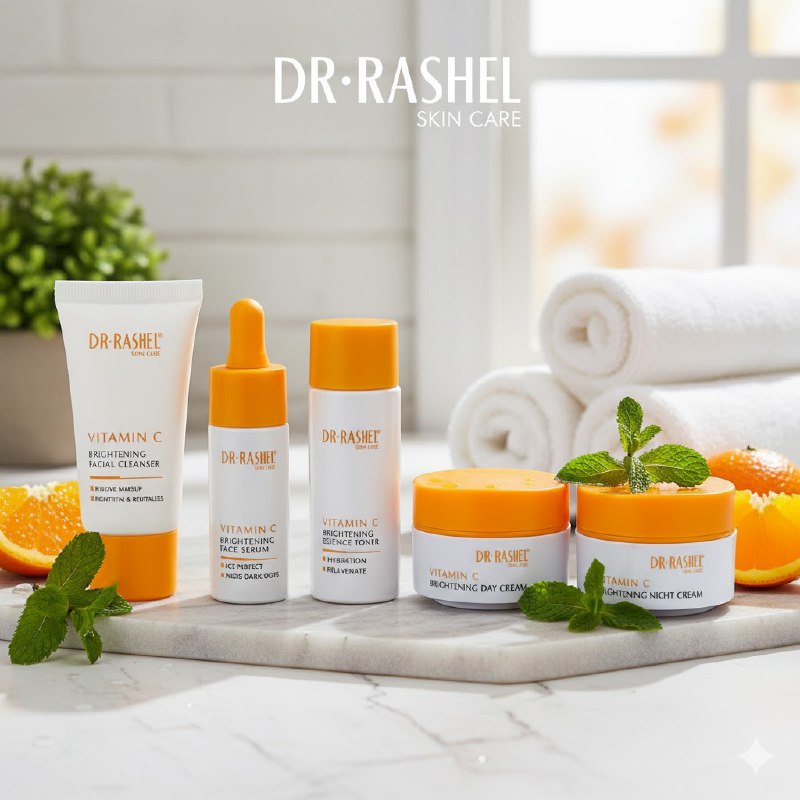 SET DE CUIDADO FACIAL DE 5 PIEZAS DE VITAMINA C ILUMINADORA DR RASHEL LIMPIADOR FACIAL 30G, TONICO 30ML, SUERO FACIAL 20ML, CREMA DIA 15G, CREMA NOCHE 15G