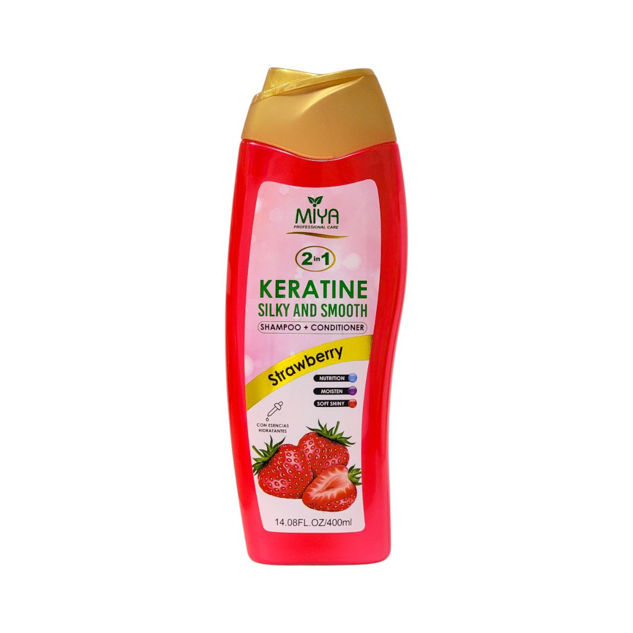 SHAMPOO Y ACONDICIONADOR 2 EN 1 CON QUERATINA Y FRESA MIYA 400ML